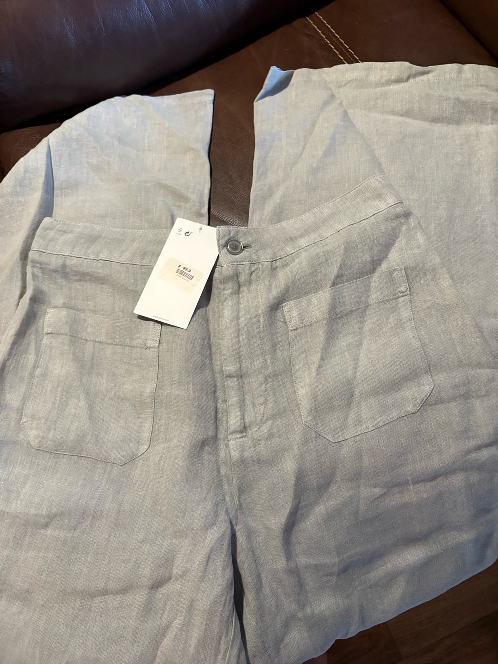 Wonens Light Green Linen pants - Casual Pocket Front